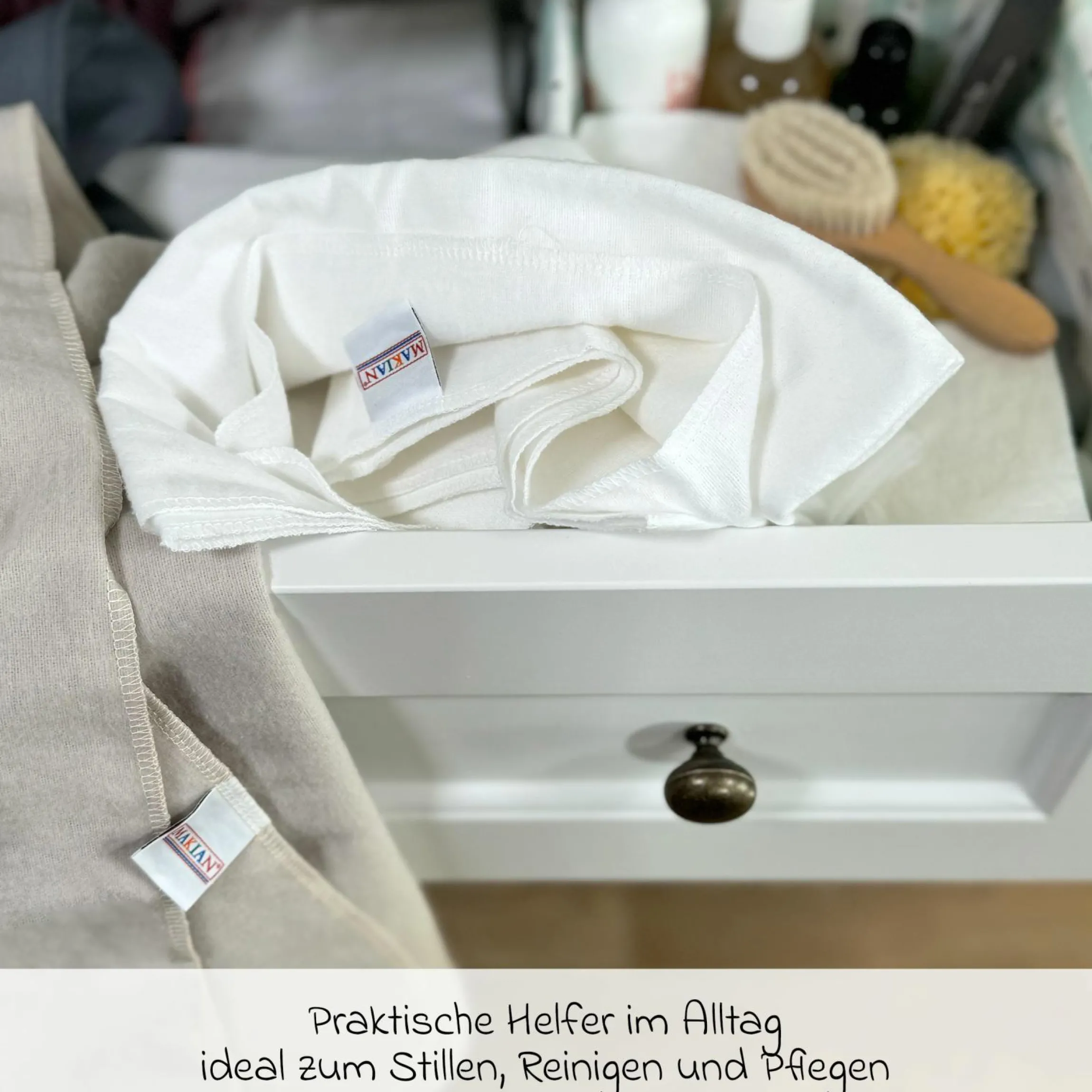 Moltontuch / Moltonwindel 3er Pack 80 x 80 cm - Graphit / Greige / Weiß