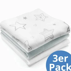 Moltontuch 3er Pack - Sterne - Weiß Grau