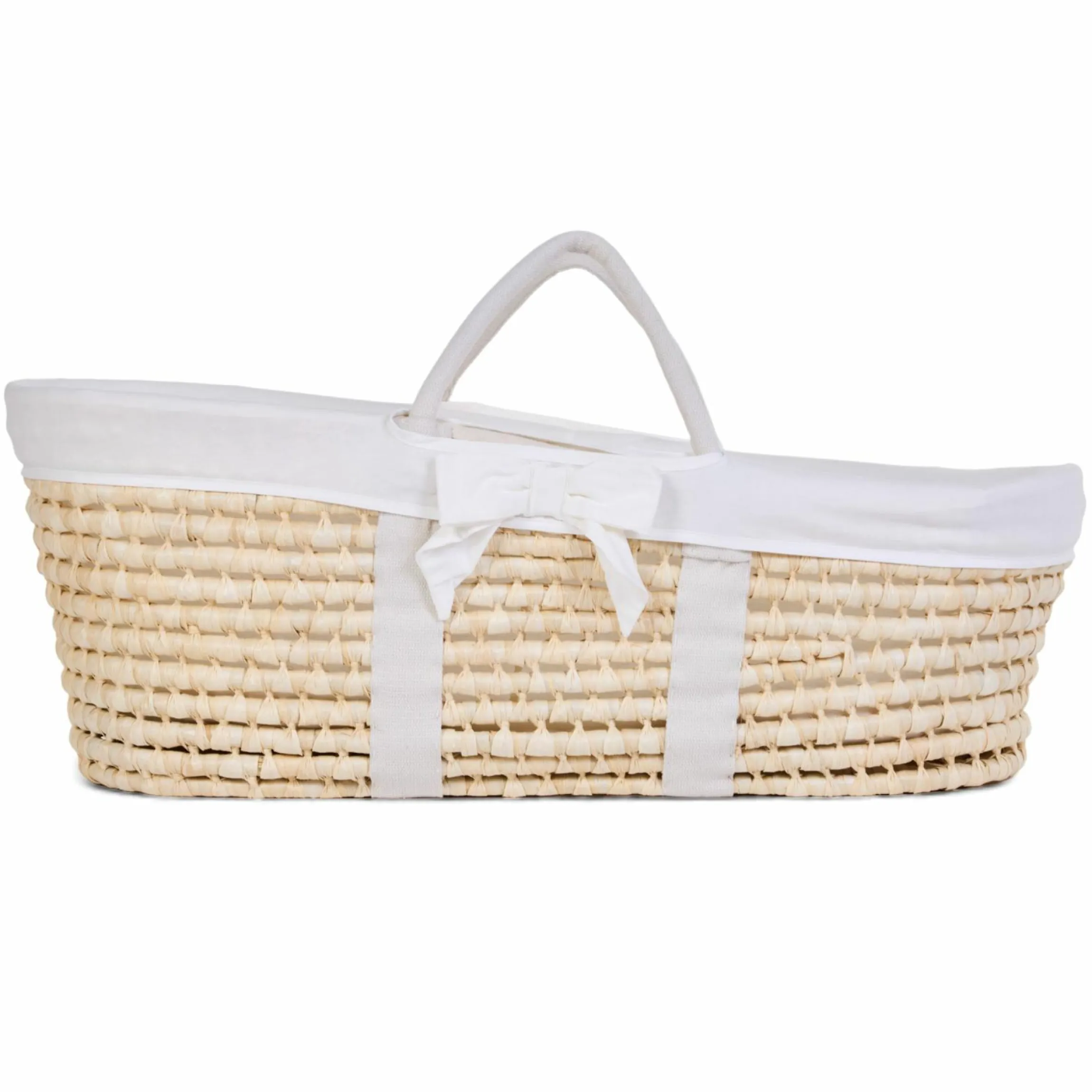 Moseskorb / Babykorb aus natürlichem Maisblatt inkl. Matratze + Auskleidung - Jersey - Offwhite