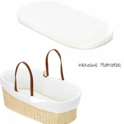 Moseskorb Set mit Schaukelgestell inkl. Innenbezug & Matratze - Weiß Natur