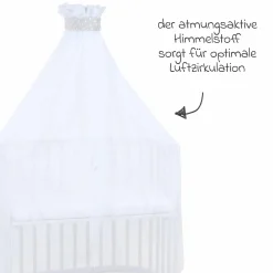 Moskitoschutz und Himmel für alle Beistellbetten bis 96 cm Länge - Sterne Perlgrau - Weiß - Kollektion 2024