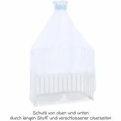 Moskitoschutz und Himmel für alle Beistellbetten bis 96 cm Länge - Sterne Azurblau - Weiß - Kollektion 2024