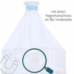 Moskitoschutz und Himmel für alle Beistellbetten bis 96 cm Länge - Sterne Azurblau - Weiß - Kollektion 2024