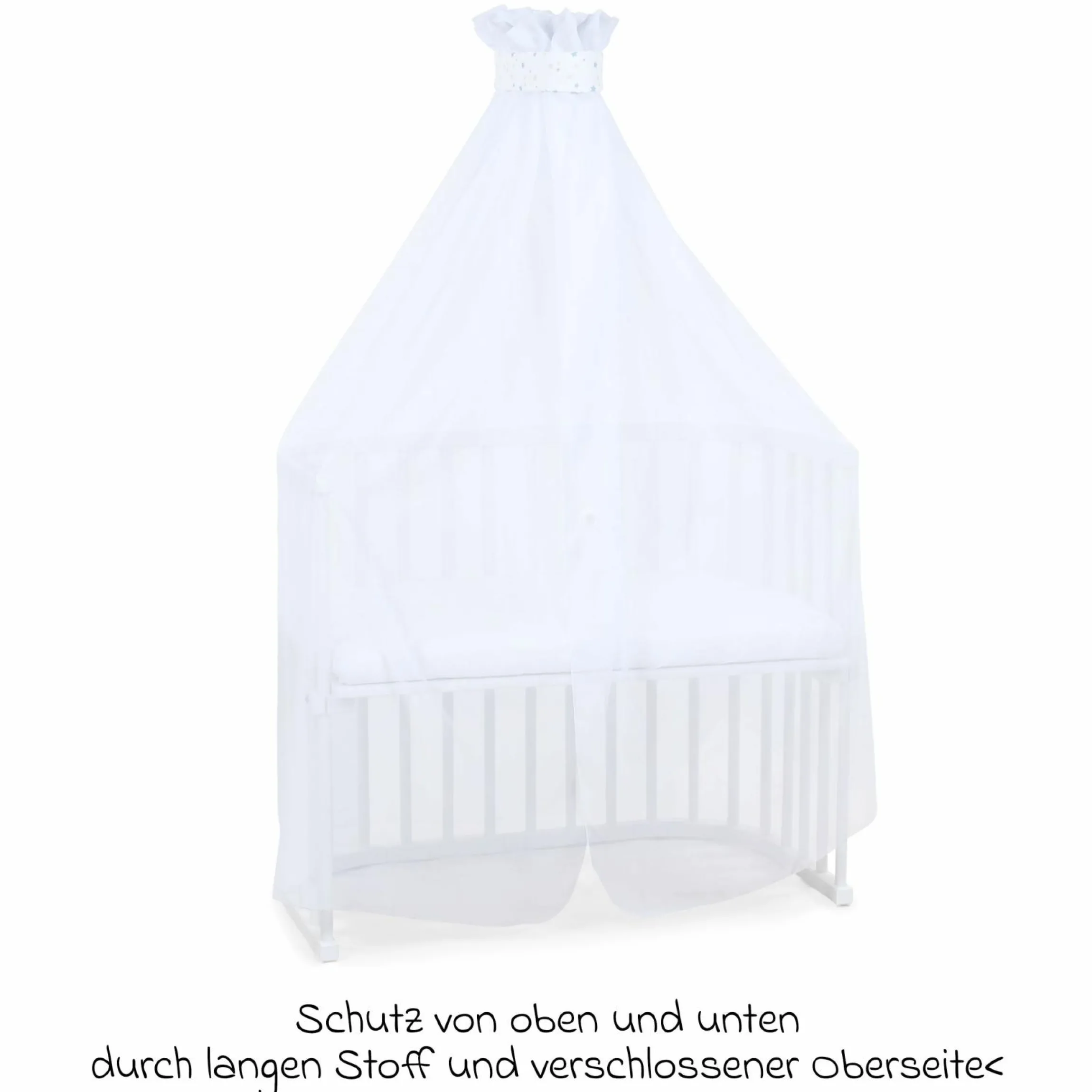 Moskitoschutz und Himmel für alle Beistellbetten bis 96 cm Länge - Sternenmix Weiß - Sand/Azurblau - Kollektion 2024