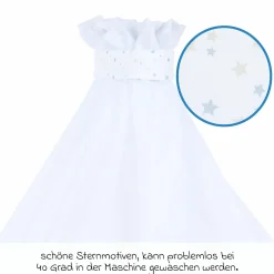 Moskitoschutz und Himmel für alle Beistellbetten bis 96 cm Länge - Sternenmix Weiß - Sand/Azurblau - Kollektion 2024