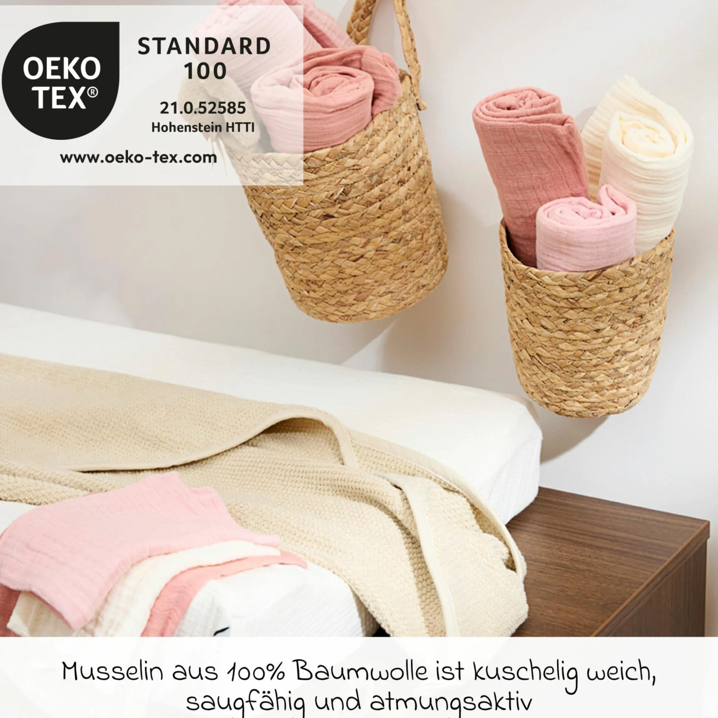 Mulltuch / Waschtuch / Spucktuch 3er Pack Musselin 30 x 30 cm - Soft Rose / Rose