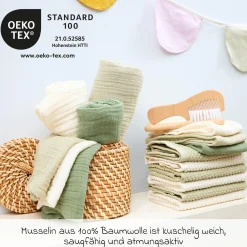 Mulltuch / Waschtuch / Spucktuch 3er Pack Musselin 30 x 30 cm - Naturel / Soft Olive