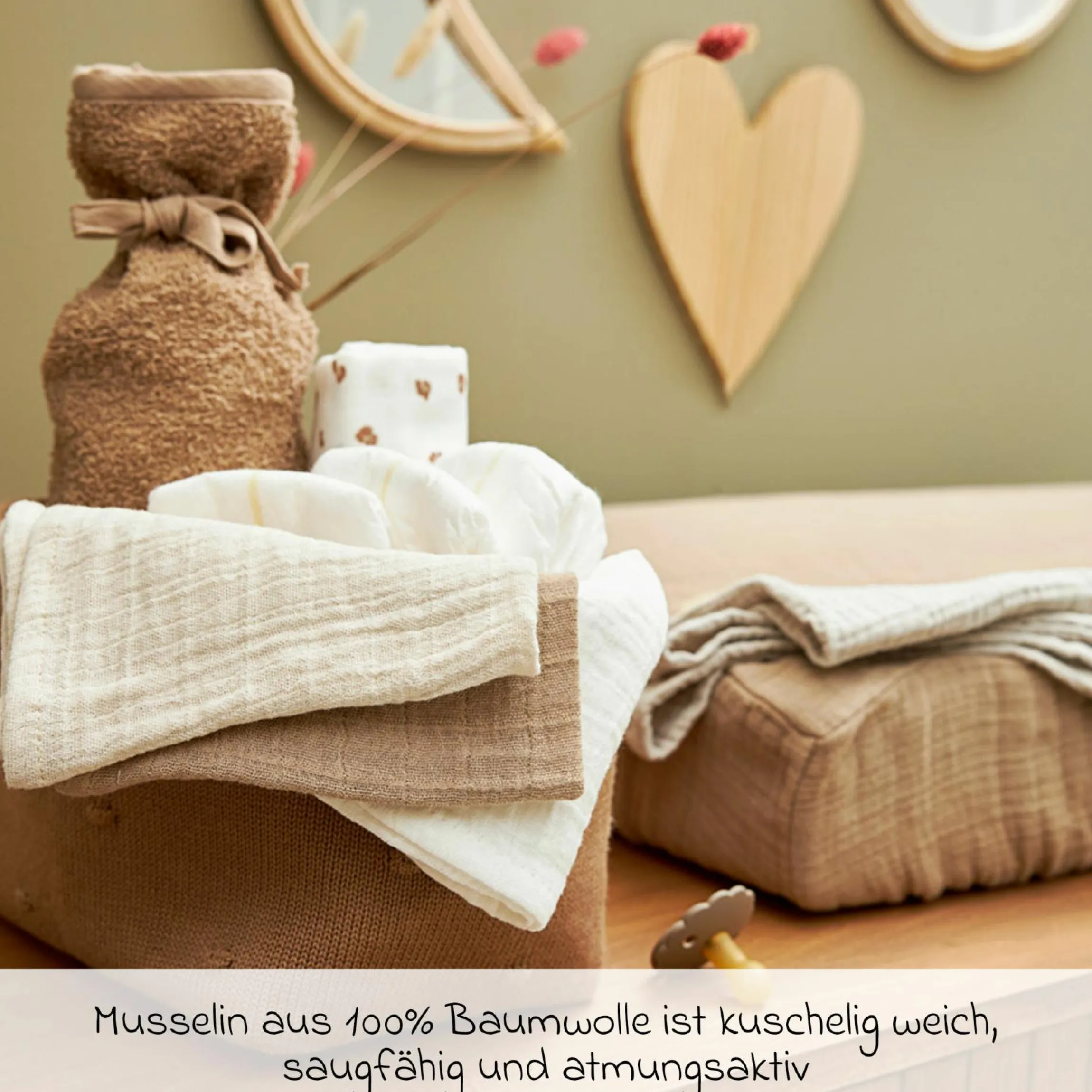 Mulltuch / Waschtuch / Spucktuch 3er Pack Musselin 30 x 30 cm - OffWhite / Soft Sand / Taupe