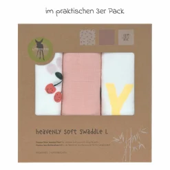 Mulltuch 3er Pack Heavenly Soft Swaddle L - Bambus 80 x 80 cm - Happy Fruits - Cherry