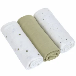 Mulltuch 3er Pack Swaddle L Bio-Baumwolle 85 x 85 cm - Leave - Olive