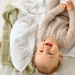 Mulltuch 3er Pack Swaddle M Bio-Baumwolle 60 x 60 cm - Leave - Olive Milky