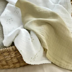 Mulltuch 3er Pack Swaddle M Bio-Baumwolle 60 x 60 cm - Leave - Olive Milky
