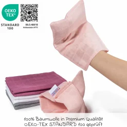 Mull-Waschhandschuh 8er Pack 15 x 20 cm - Orchidee / Puder