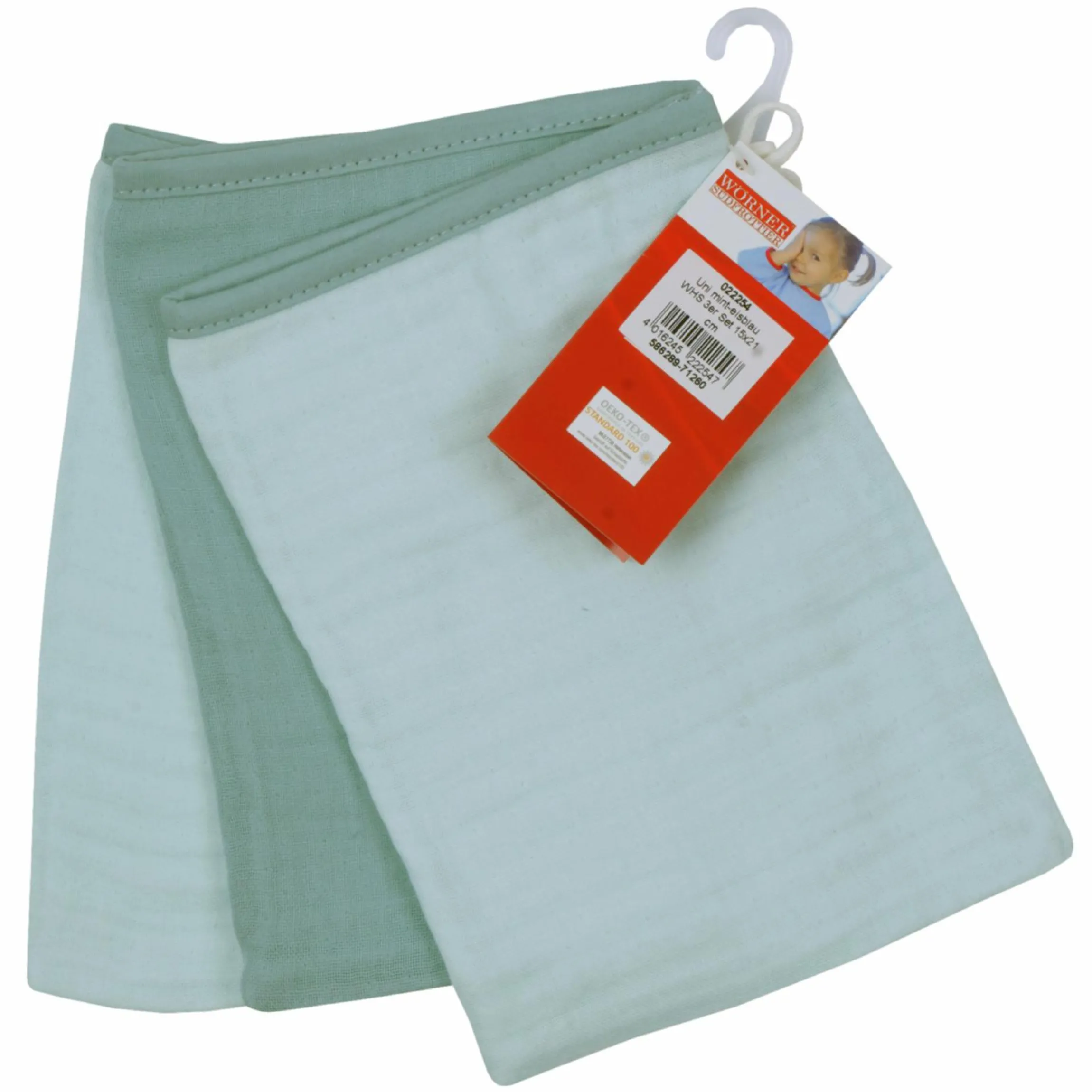 Mull-Waschhandschuh 3er Pack - Mint Eisblau