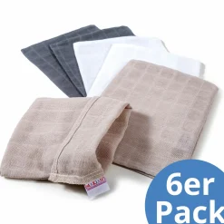 Mull-Waschhandschuh 6er Pack 15 x 20 cm - Graphit / Greige / Weiß