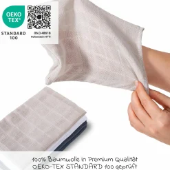 Mull-Waschhandschuh 6er Pack 15 x 20 cm - Graphit / Greige / Weiß