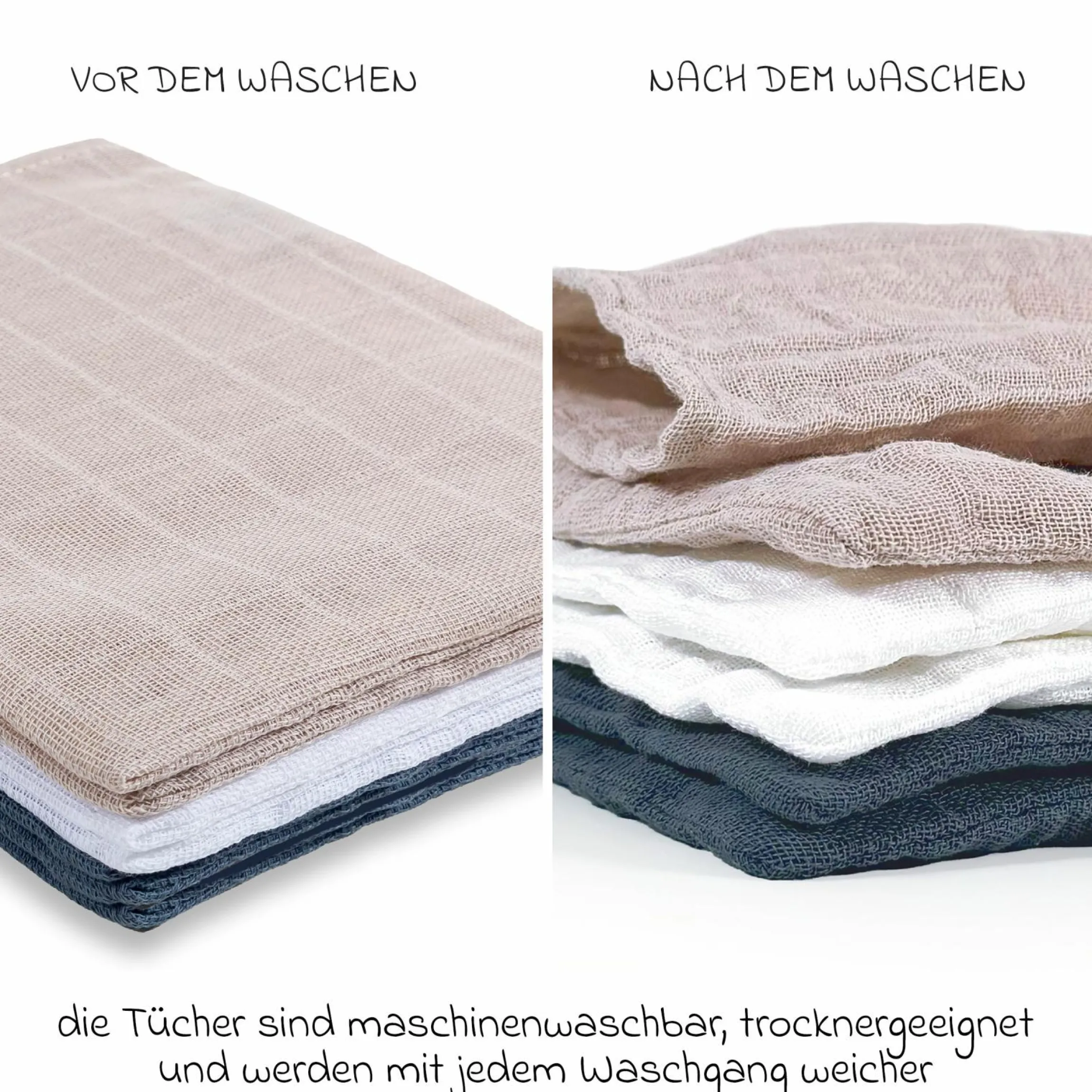 Mull-Waschhandschuh 6er Pack 15 x 20 cm - Graphit / Greige / Weiß