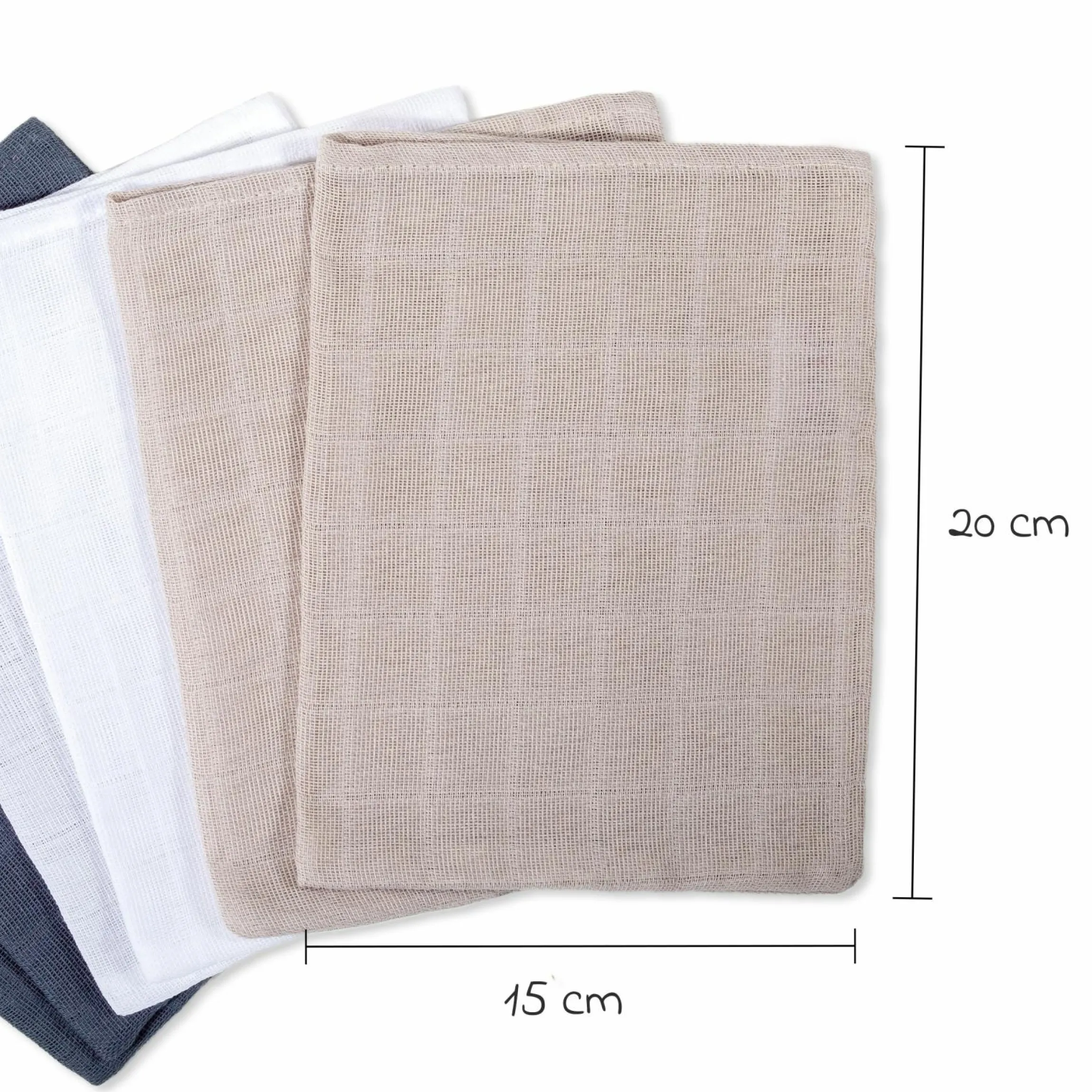 Mull-Waschhandschuh 6er Pack 15 x 20 cm - Graphit / Greige / Weiß