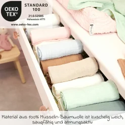 Mullwindel / Mulltuch / Pucktuch / Swaddle 3er Pack Musselin 70 x 70 cm - Naturel / Soft Olive