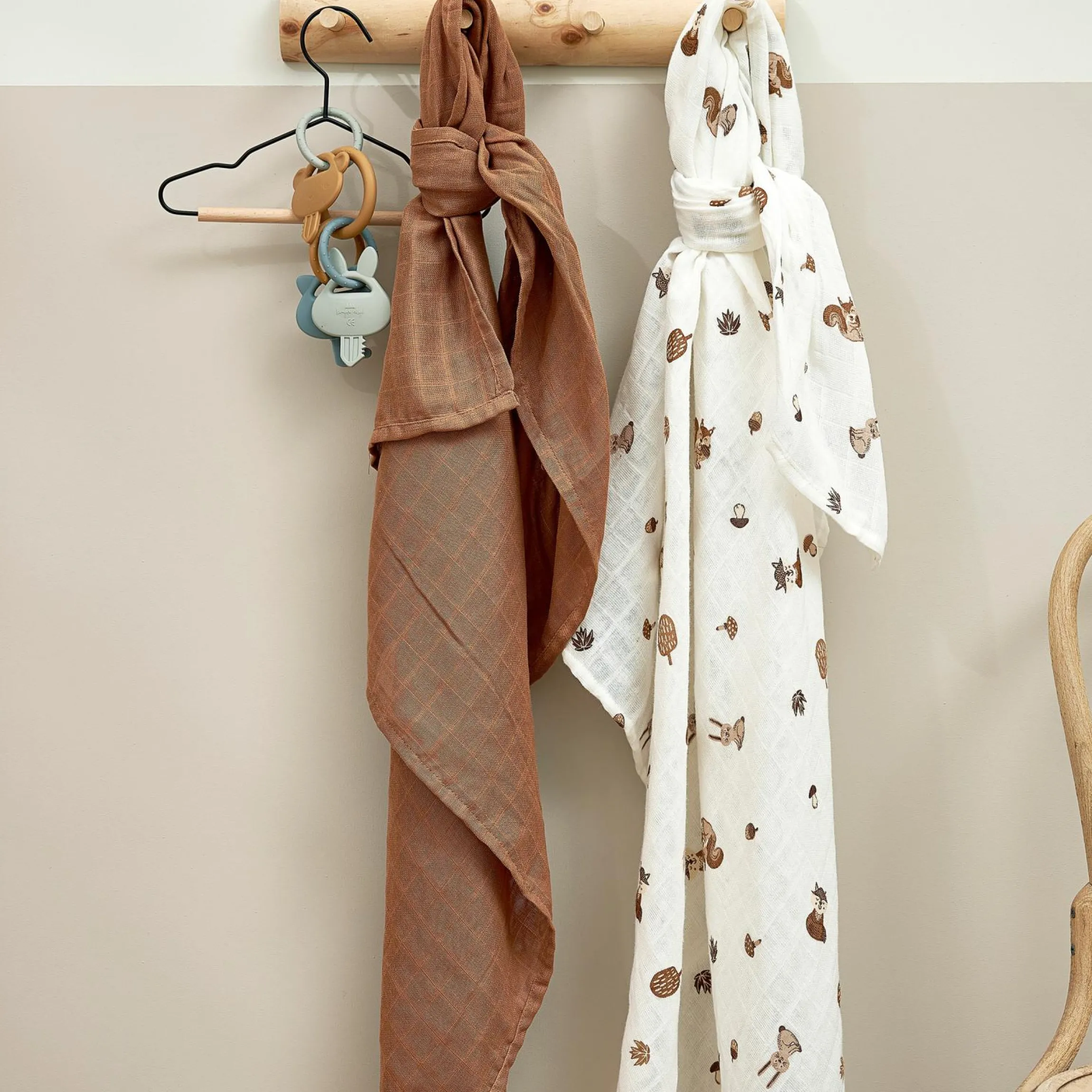 Mullwindel / Mulltuch / Pucktuch / Swaddle 2er Pack 120 x 120 cm - Forest Animals - Toffee