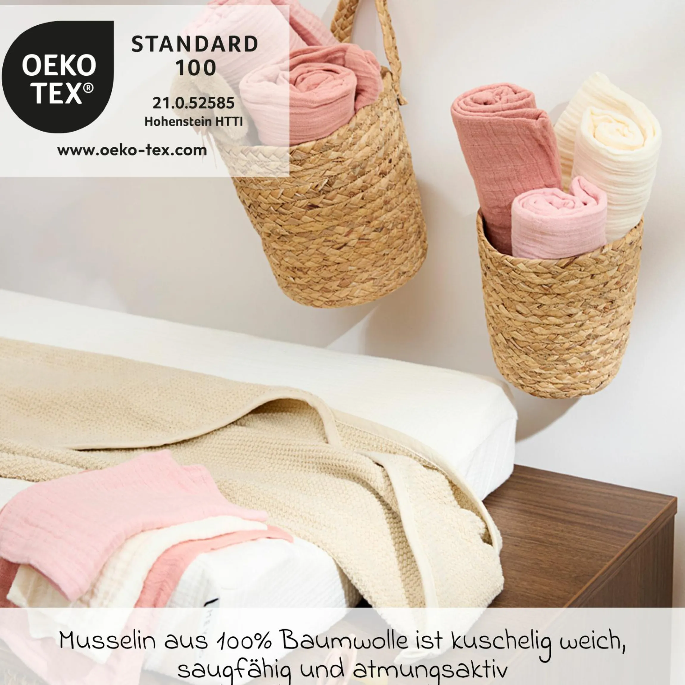 Mullwindel / Mulltuch / Pucktuch / Swaddle 2er Pack Musselin 120 x 120 cm - Soft Rose / Rose