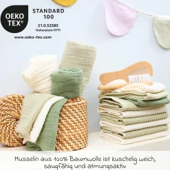Mullwindel / Mulltuch / Pucktuch / Swaddle 2er Pack Musselin 120 x 120 cm - Naturel / Soft Olive