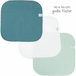 Mullwindel / Mulltuch / Spucktuch / Pflegetuch 9er Pack 40 x 40 cm - Patina / Mint / Weiß