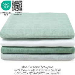 Mullwindel / Mulltuch 4er Pack 70 x 70 cm - Weiß / Mint / Icegreen / Grau