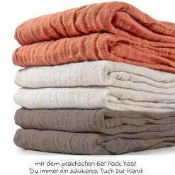 Mullwindel / Mulltuch 6er Pack 70 x 70 cm - Terracotta / Beige / Mokka