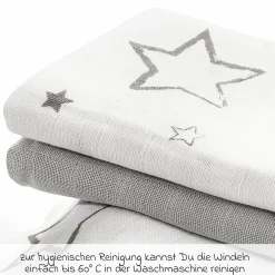 Mullwindel / Mulltuch 4er Pack 70 x 70 cm - Sterne - Weiß Grau