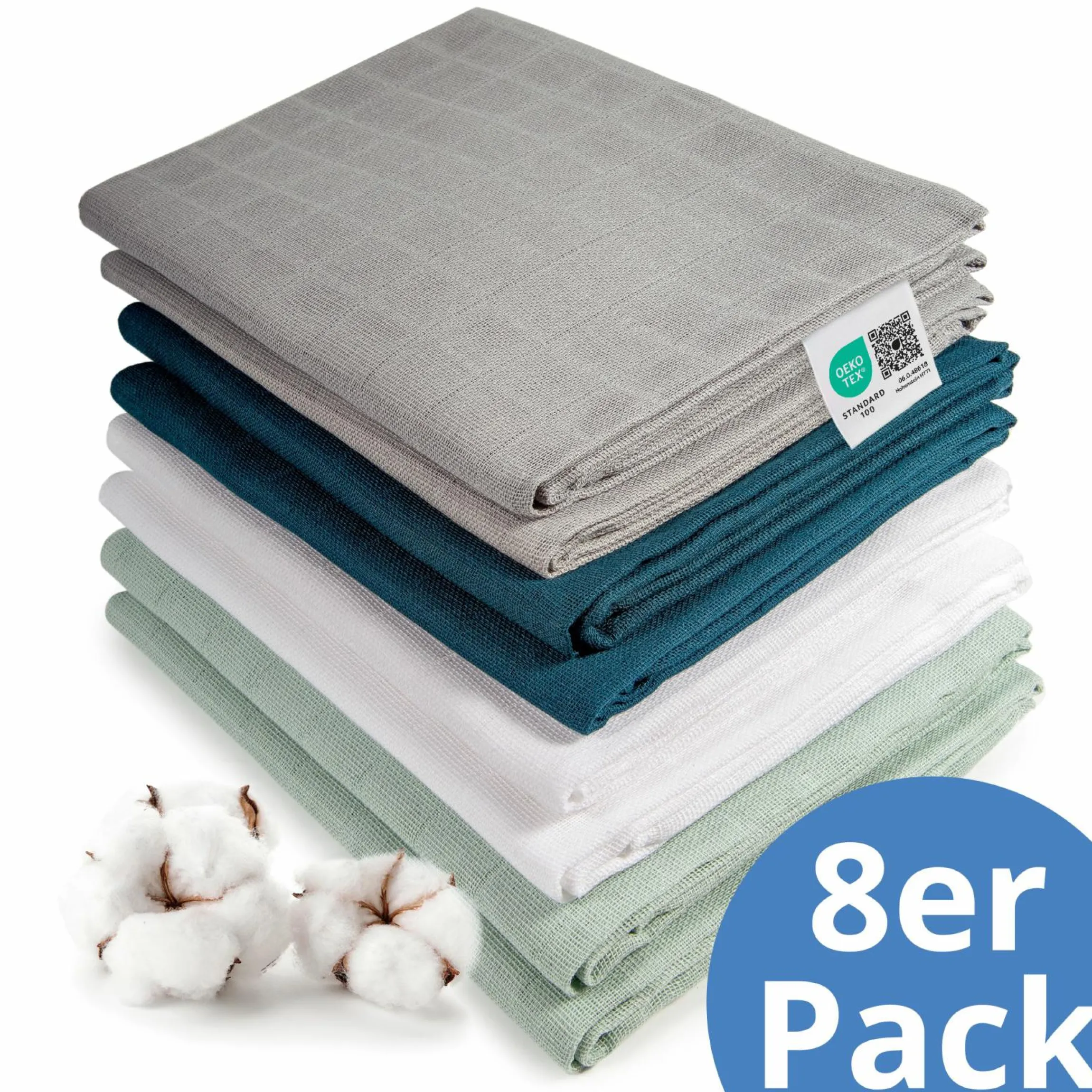 Mullwindel / Mulltuch 8er Pack 80 x 80 cm - Patina / Mint