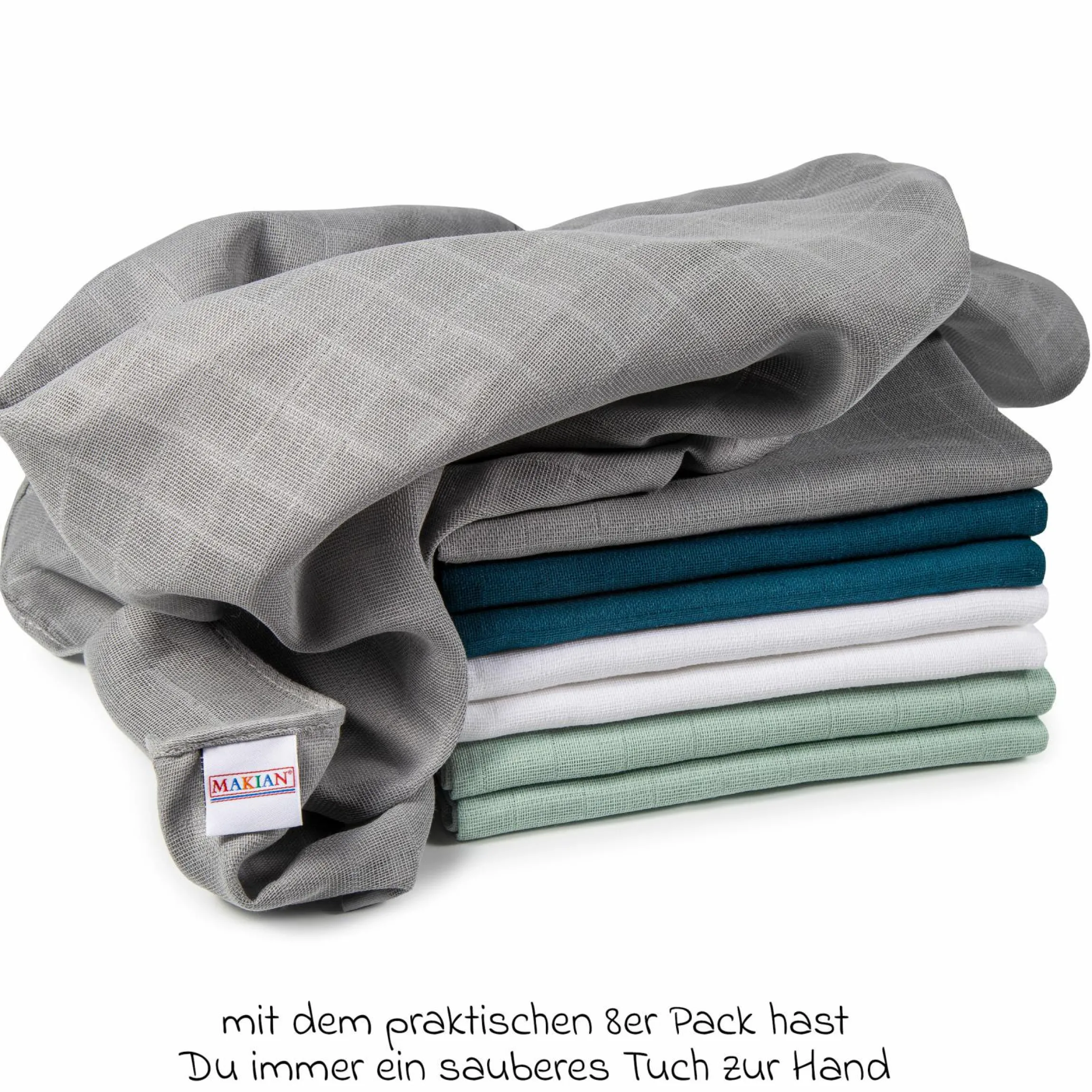 Mullwindel / Mulltuch 8er Pack 80 x 80 cm - Patina / Mint
