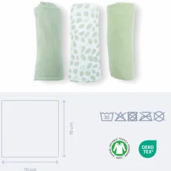 Mullwindel / Mulltuch 3er Pack Lovely 70 x 70 cm - Mini Leaves Green