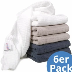 Mullwindel / Mulltuch 6er Pack 80 x 80 cm - Graphit / Greige / Weiß