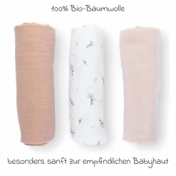 Mullwindel / Mulltuch 3er Pack Lovely 70 x 70 cm - Flower Pink