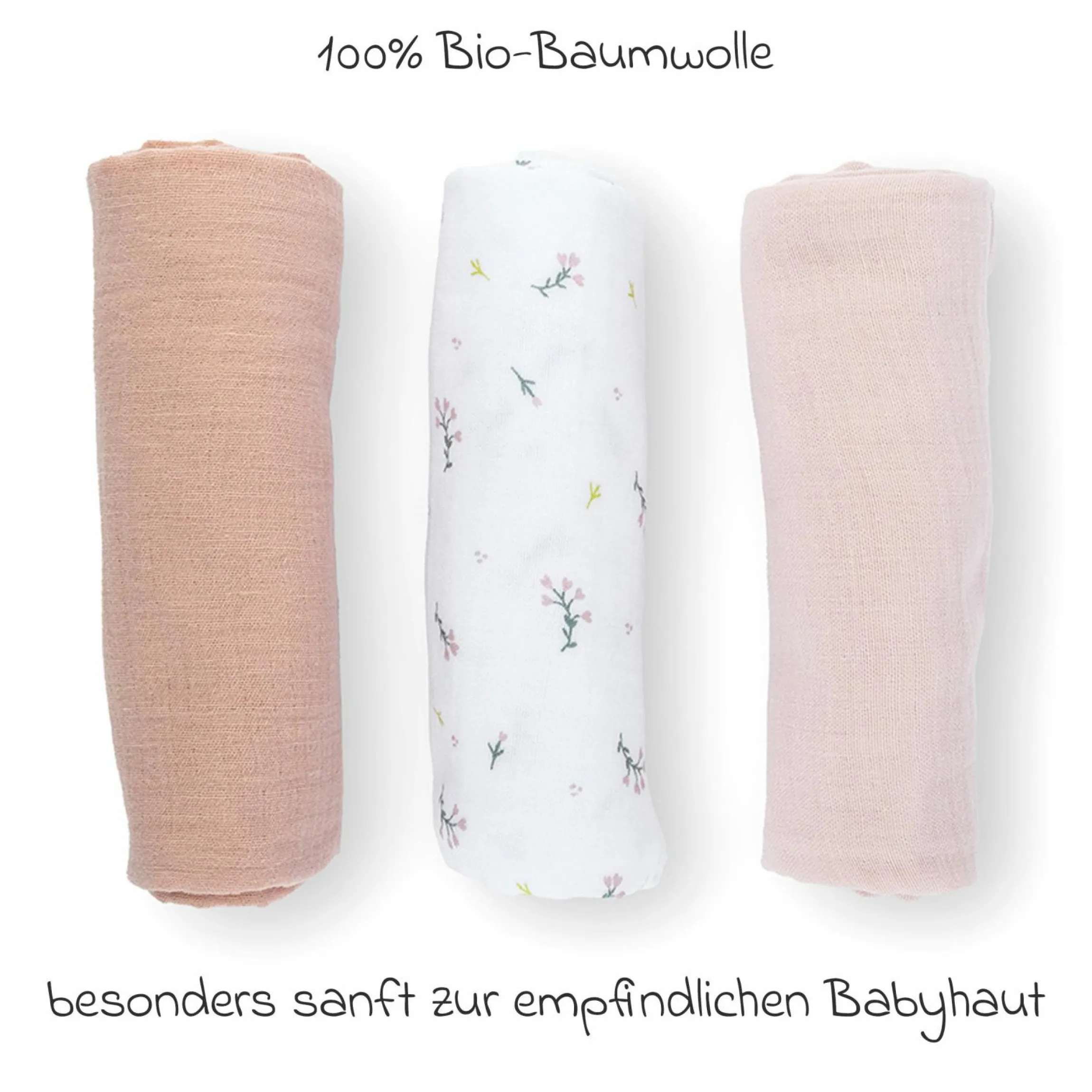 Mullwindel / Mulltuch 3er Pack Lovely 70 x 70 cm - Flower Pink