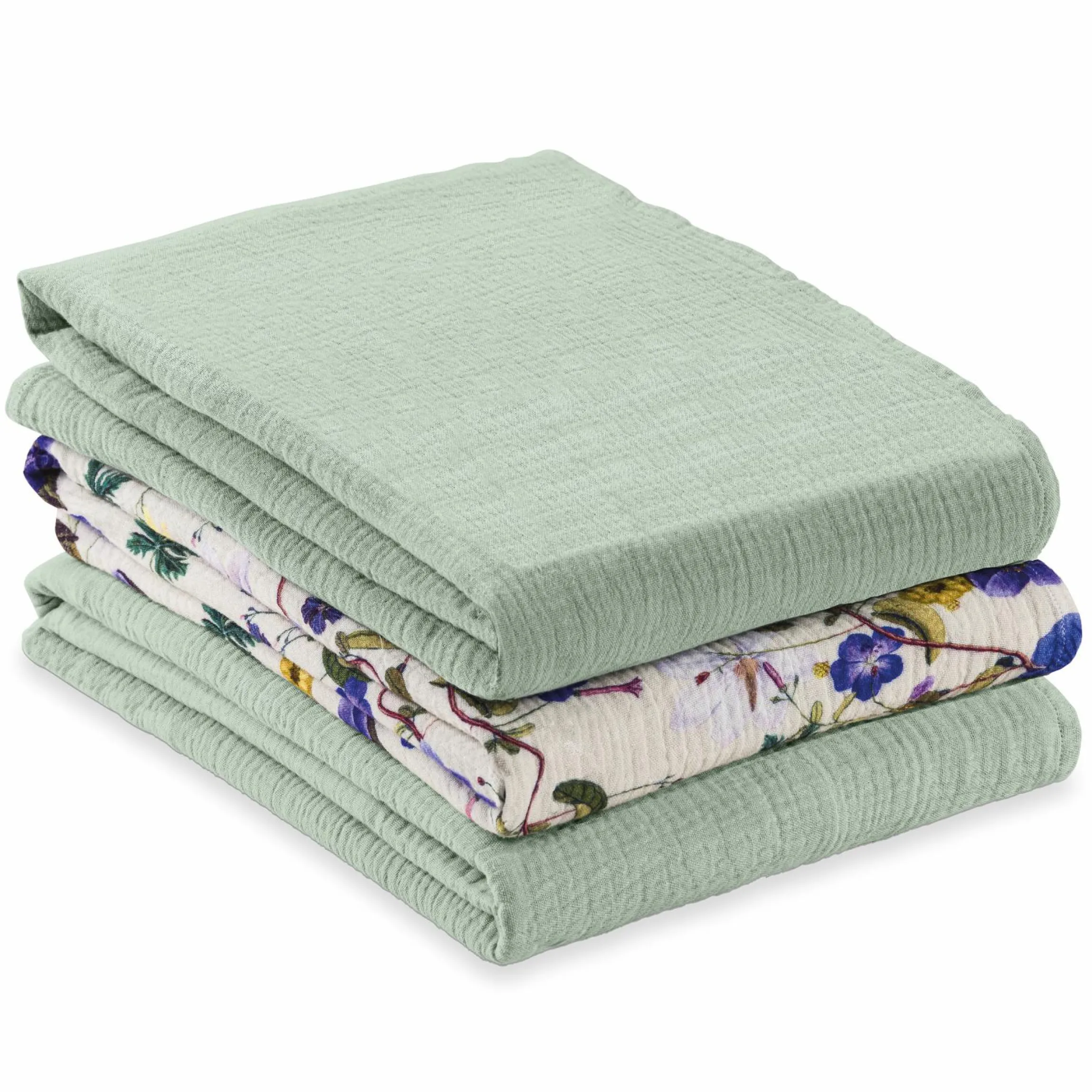 Mullwindeln / Mulltücher / Spucktücher Cuddle N Clean - 3er Set 80 x 80 cm - Sage / Beige / Floral