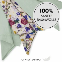 Mullwindeln / Mulltücher / Spucktücher Cuddle N Clean - 3er Set 80 x 80 cm - Sage / Beige / Floral