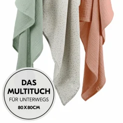 Mullwindeln / Mulltücher / Spucktücher Cuddle N Clean - 3er Set 80 x 80 cm - Sage / Beige Dots / Cork