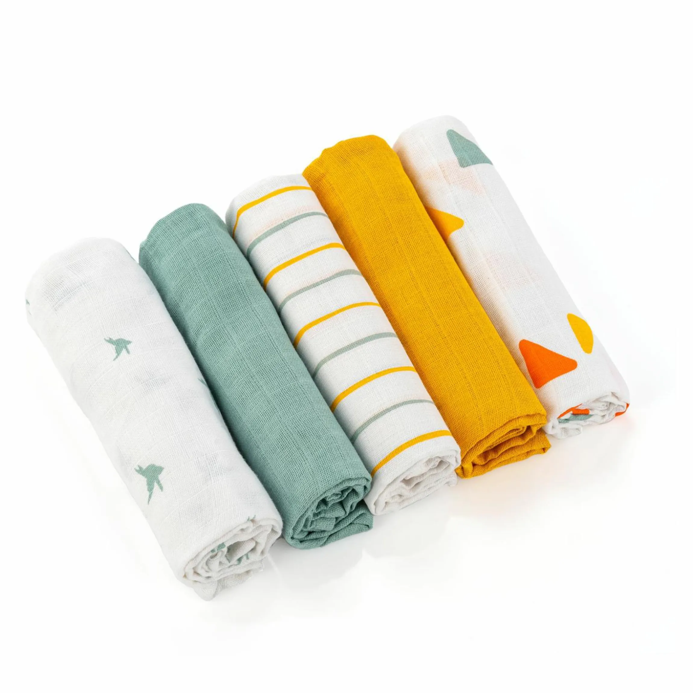 Mullwindeln / Mulltücher / Spucktücher OEKO-TEX® 5er Pack 70 x 70 cm - Gelb Grün
