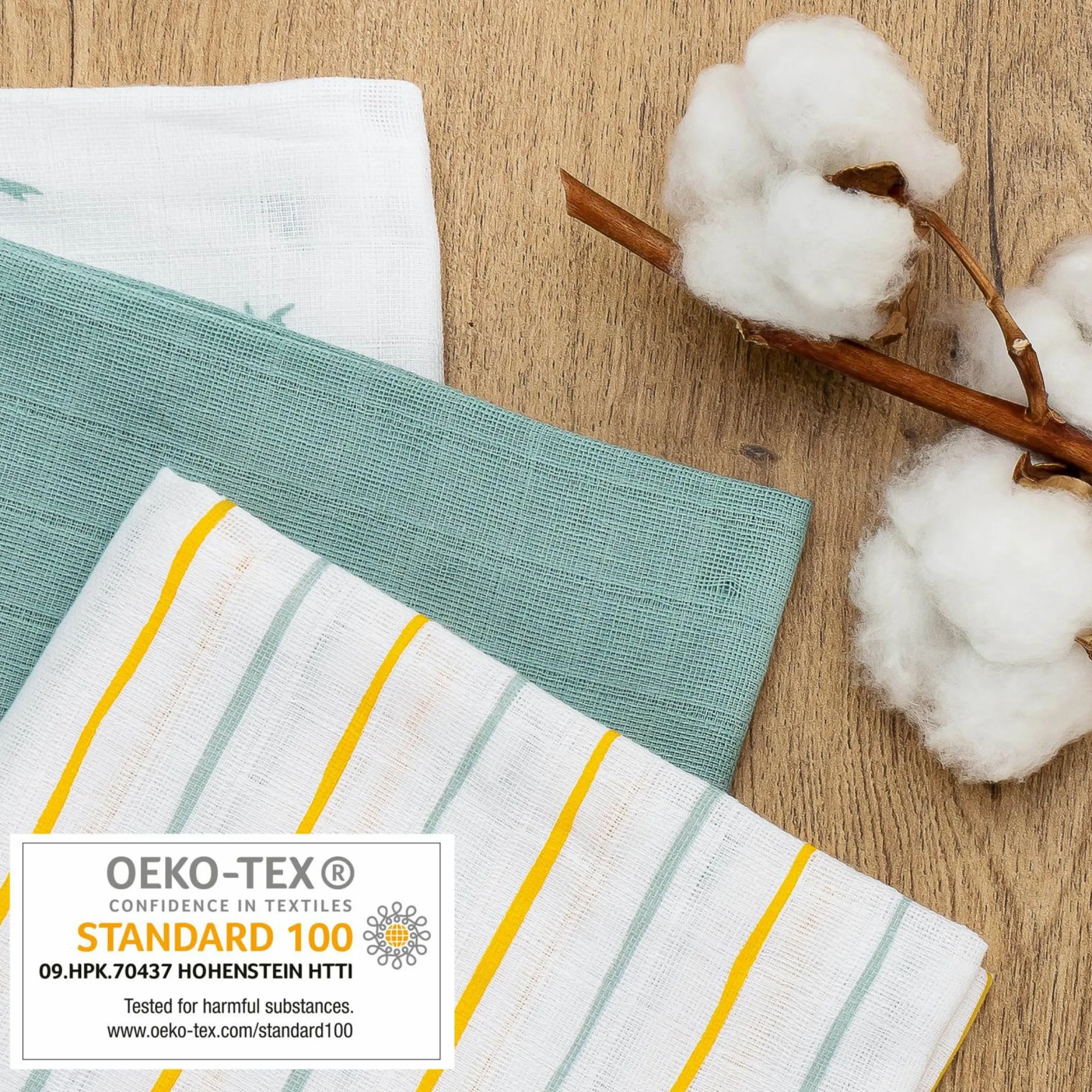 Mullwindeln / Mulltücher / Spucktücher OEKO-TEX® 5er Pack 70 x 70 cm - Gelb Grün