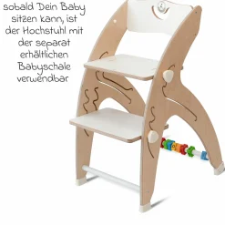 Multifunktionaler Hochstuhl aus Holz - Hochstuhl, Schaukel, Treppe, Lerntower & Babywippe in einem bis 150 kg nutzbar - Weiß - Kollektion 2024
