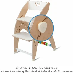 Multifunktionaler Hochstuhl aus Holz - Hochstuhl, Schaukel, Treppe, Lerntower & Babywippe in einem bis 150 kg nutzbar - Weiß - Kollektion 2024