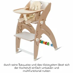Multifunktionaler Hochstuhl aus Holz - Hochstuhl, Schaukel, Treppe, Lerntower & Babywippe in einem bis 150 kg nutzbar - Weiß - Kollektion 2024