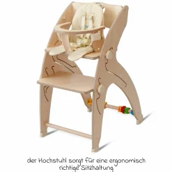 Multifunktionaler Hochstuhl-Set inkl. Babysitz, Tischplatte, Spielwürfel, Sicherheitsgurt - Hochstuhl, Schaukel, Treppe, Lerntower & Babywippe in einem bis 150 kg nutzbar - Natur - Kollektion 2024
