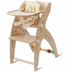 Multifunktionaler Hochstuhl-Set inkl. Babysitz, Tischplatte, Spielwürfel, Sicherheitsgurt - Hochstuhl, Schaukel, Treppe, Lerntower & Babywippe in einem bis 150 kg nutzbar - Natur - Kollektion 2024