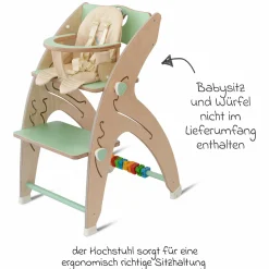 Multifunktionaler Hochstuhl aus Holz - Hochstuhl, Schaukel, Treppe, Lerntower & Babywippe in einem bis 150 kg nutzbar - Grün - Kollektion 2024
