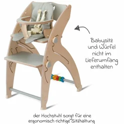 Multifunktionaler Hochstuhl aus Holz - Hochstuhl, Schaukel, Treppe, Lerntower & Babywippe in einem bis 150 kg nutzbar - Grau - Kollektion 2024
