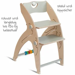 Multifunktionaler Hochstuhl aus Holz - Hochstuhl, Schaukel, Treppe, Lerntower & Babywippe in einem bis 150 kg nutzbar - Grau - Kollektion 2024