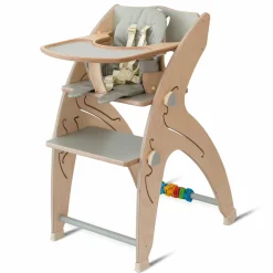 Multifunktionaler Hochstuhl-Set inkl. Babysitz, Tischplatte, Spielwürfel, Sicherheitsgurt - Hochstuhl, Schaukel, Treppe, Lerntower & Babywippe in einem bis 150 kg nutzbar - Grau - Kollektion 2024